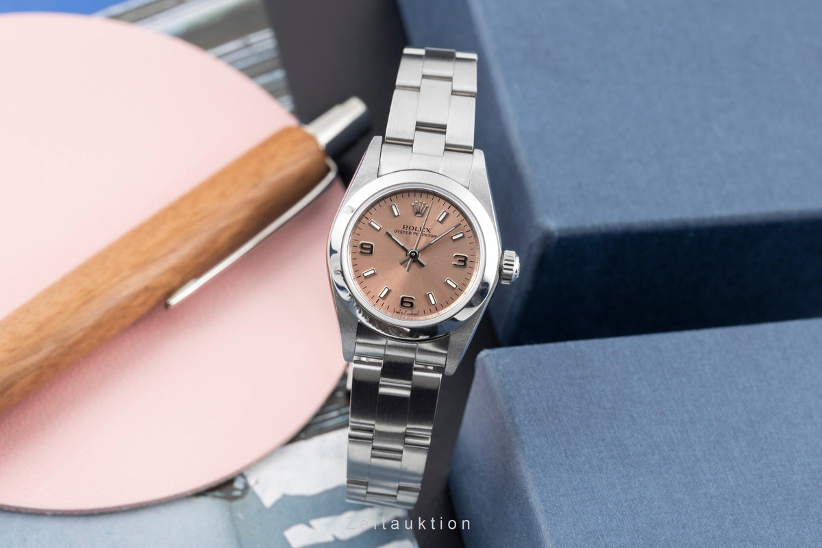 Rolex Oyster Perpetual Salmon Dial Edelstahl Automatik Ref. 76080 B&P 2005 [2605717]