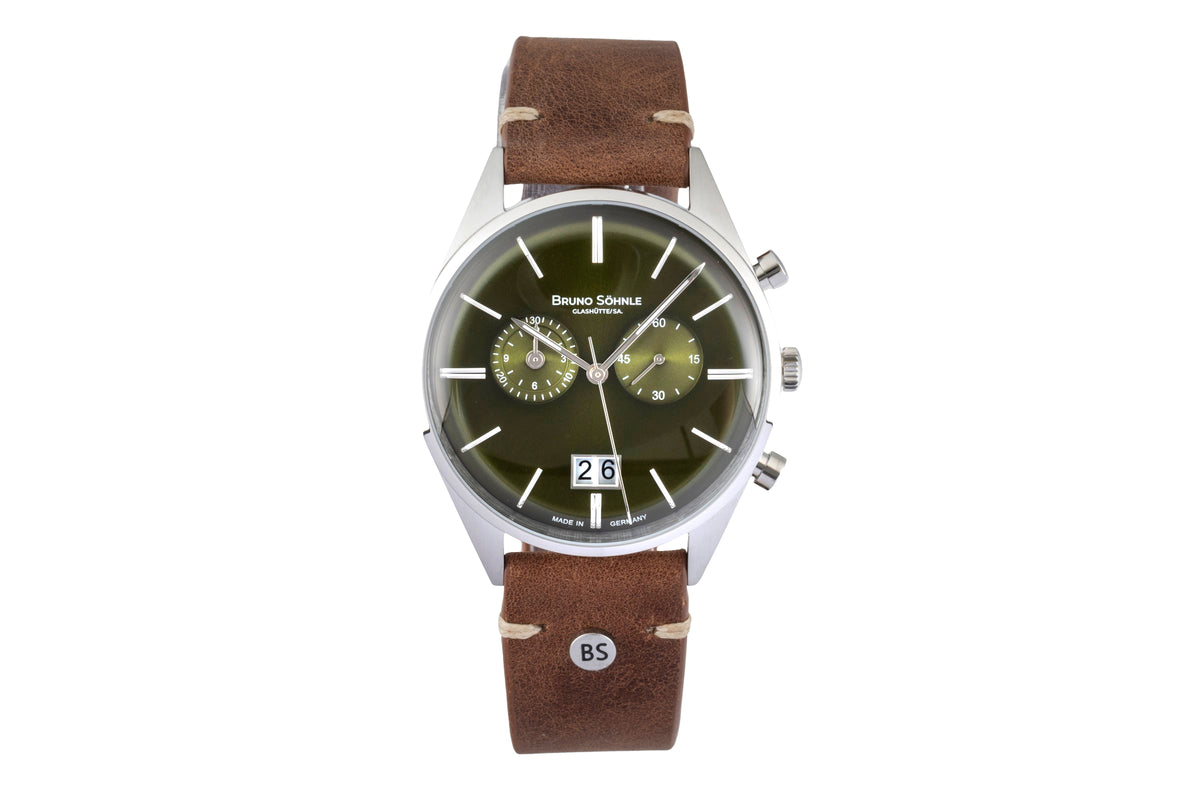 Bruno Söhnle Glashütte Merano Chronograph Green Stahl Herrenuhr 17-13233-441 B&P [2605783]
