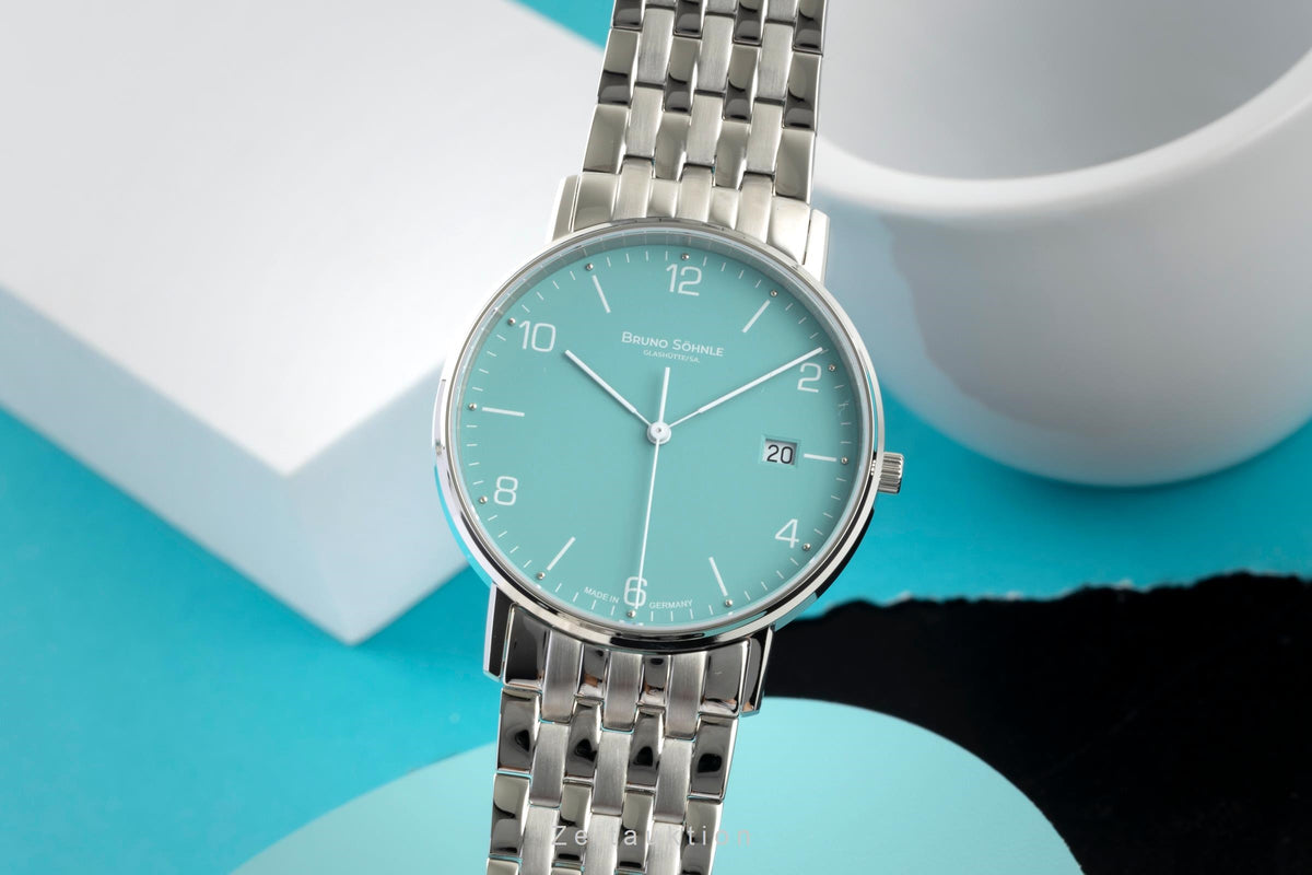 Bruno Söhnle Glashütte Rondo Petrol Stahl Quarz Herrenuhr Ref. 17-13105-422  [2605788]