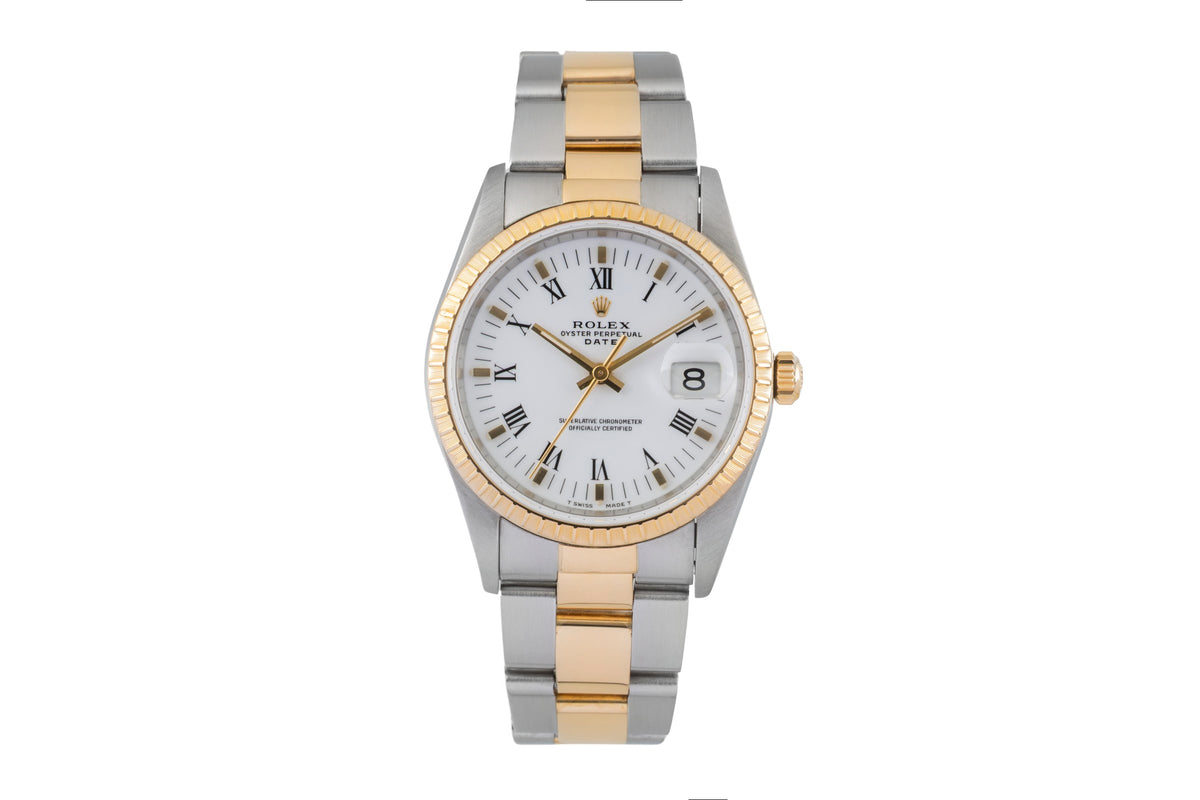Rolex Date 34 White Roman Edelstahl / Gold Automatik Herrenuhr Ref 15223 S-Serie [2605856]