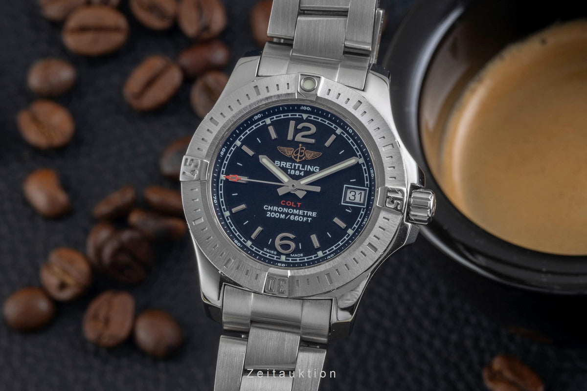 Breitling Colt Lady 33 Chronometer Datum Edelstahl Damenuhr Ref. A77388 B&P [2605995]