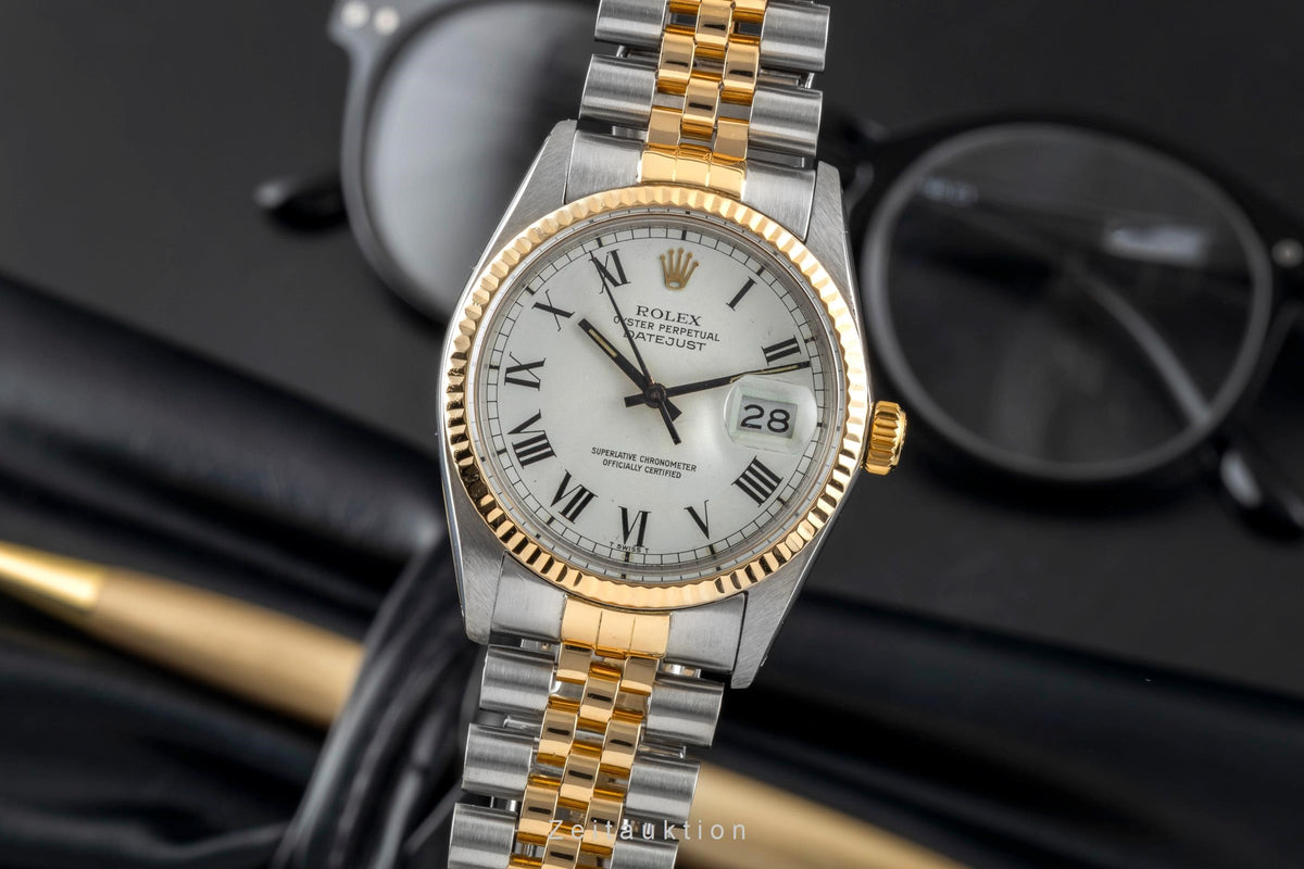 Rolex Datejust 36 Buckley Dial Stahl / Gold Automatik Herrenuhr 16013 Paper 1984 [2606276]