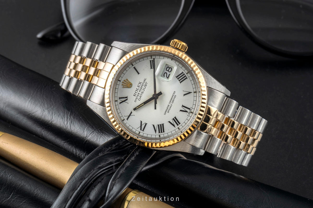 Rolex Datejust 36 Buckley Dial Stahl / Gold Automatik Herrenuhr 16013 Paper 1984 [2606276]