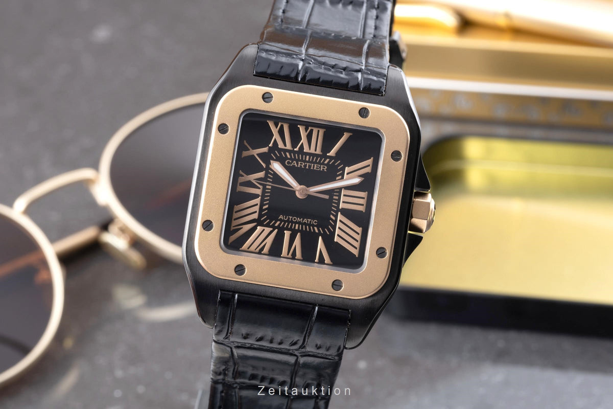 Cartier Santos 100 Stahl / Gold Automatik Herrenuhr Ref. W2020009 2656 B&P 2016 [2606298]