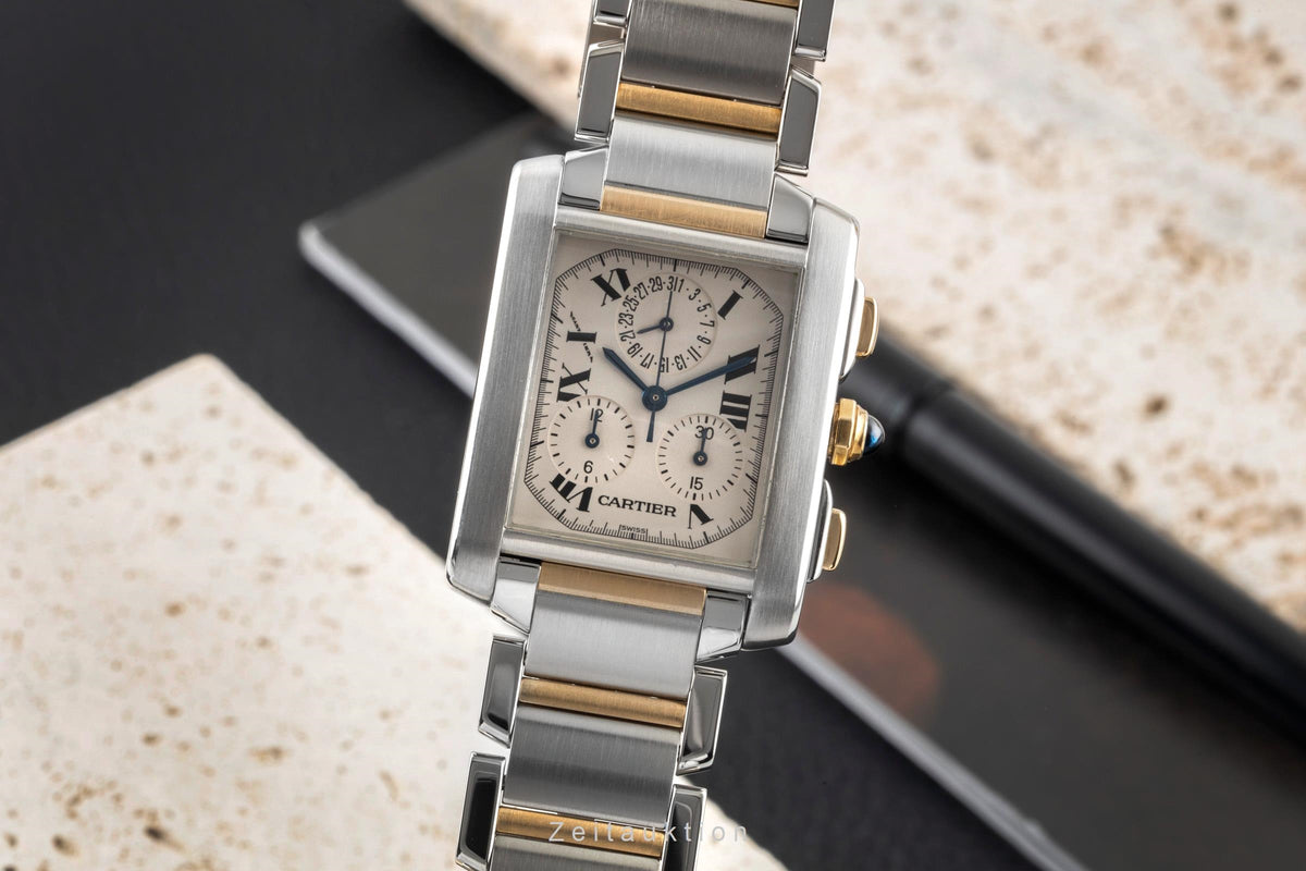 Cartier Tank Francaise chronograph steel / gold quartz men's watch W51004Q4  [2606495]