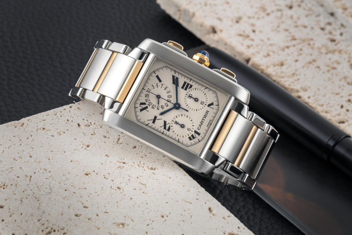 Cartier Tank Francaise chronograph steel / gold quartz men's watch W51004Q4  [2606495]