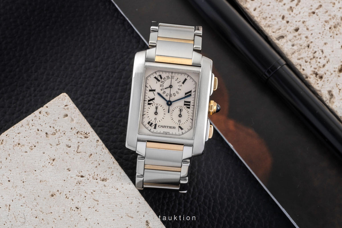 Cartier Tank Francaise chronograph steel / gold quartz men's watch W51004Q4  [2606495]