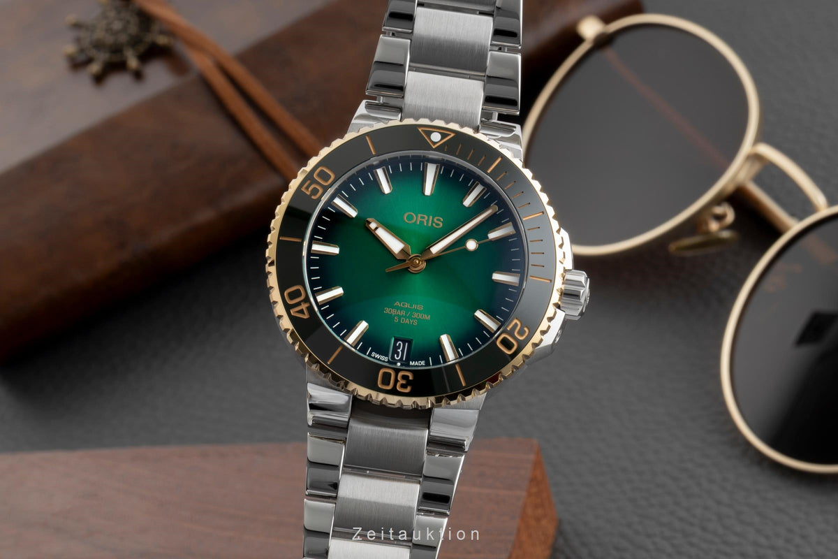 Oris Aquis Date steel / gold automatic men's watch 01 400 7769 6357-07 8 22 09PEB LP: 4300EUR  [2606738]