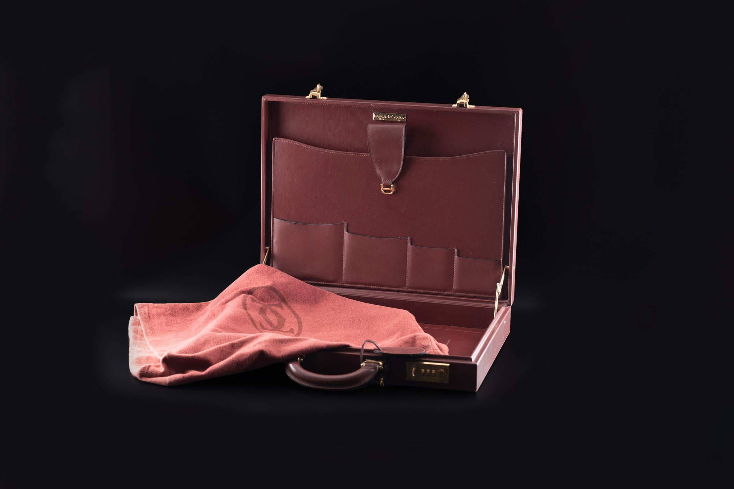 Cartier Leder Aktenkoffer 24 Std mit Kofferanhänger 80er Jahre Vintage Koffer[KL26012]