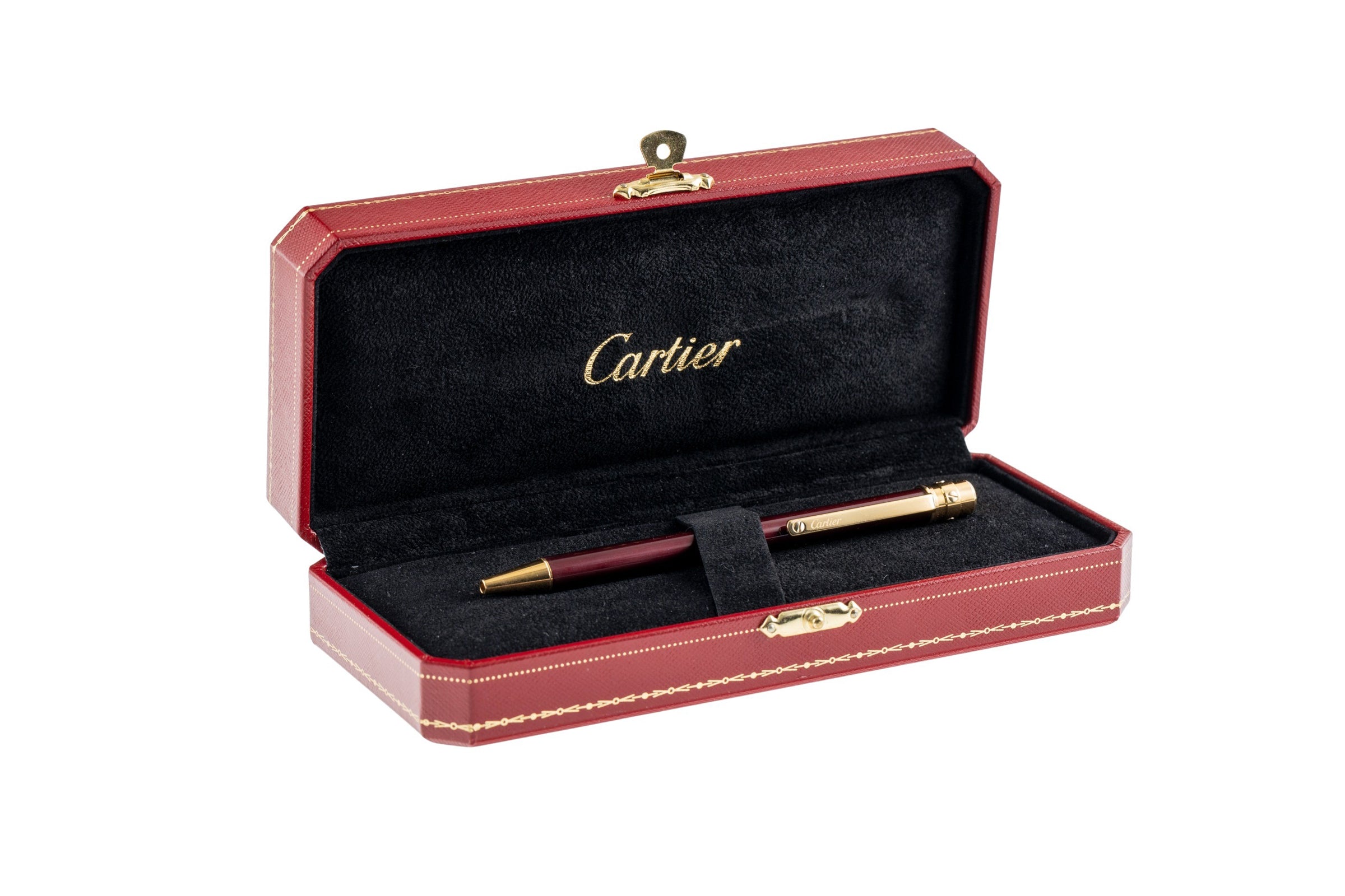 Cartier Must II Santos bolígrafo laca Bordeaux chapado en oro Ref. ST 150190[KL25988]