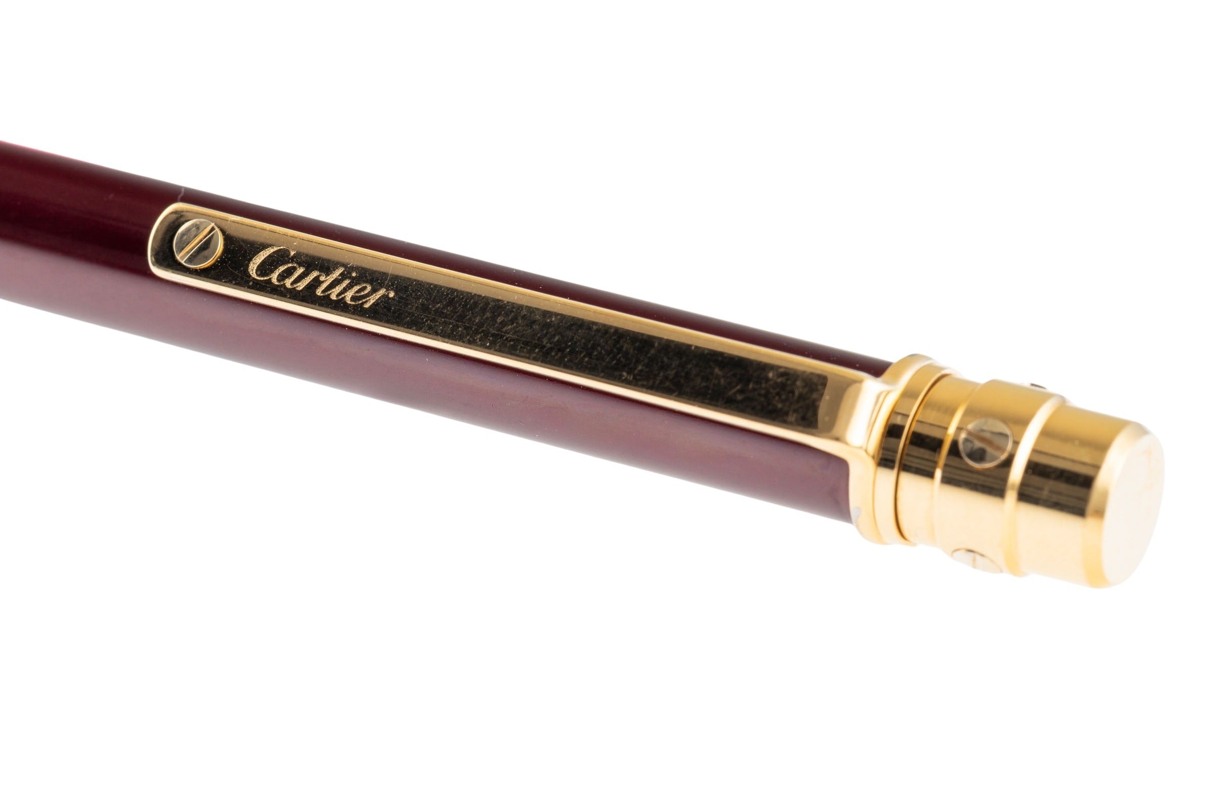 Cartier Must II Santos bolígrafo laca Bordeaux chapado en oro Ref. ST 150190[KL25988]