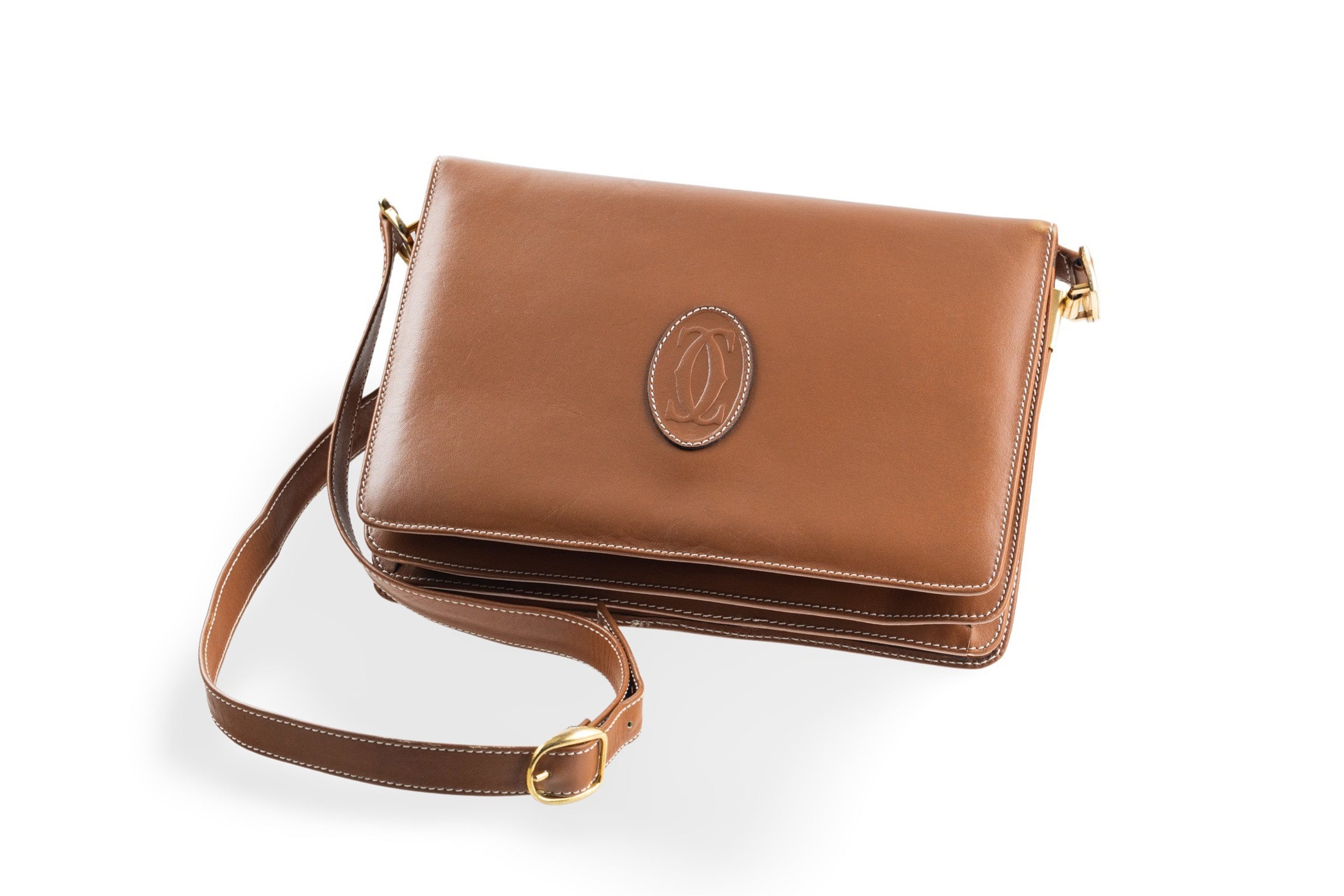 Cartier must de Cartier Umhängetasche Damen Schultertasche Cognacfarben Vintage[KL25992]