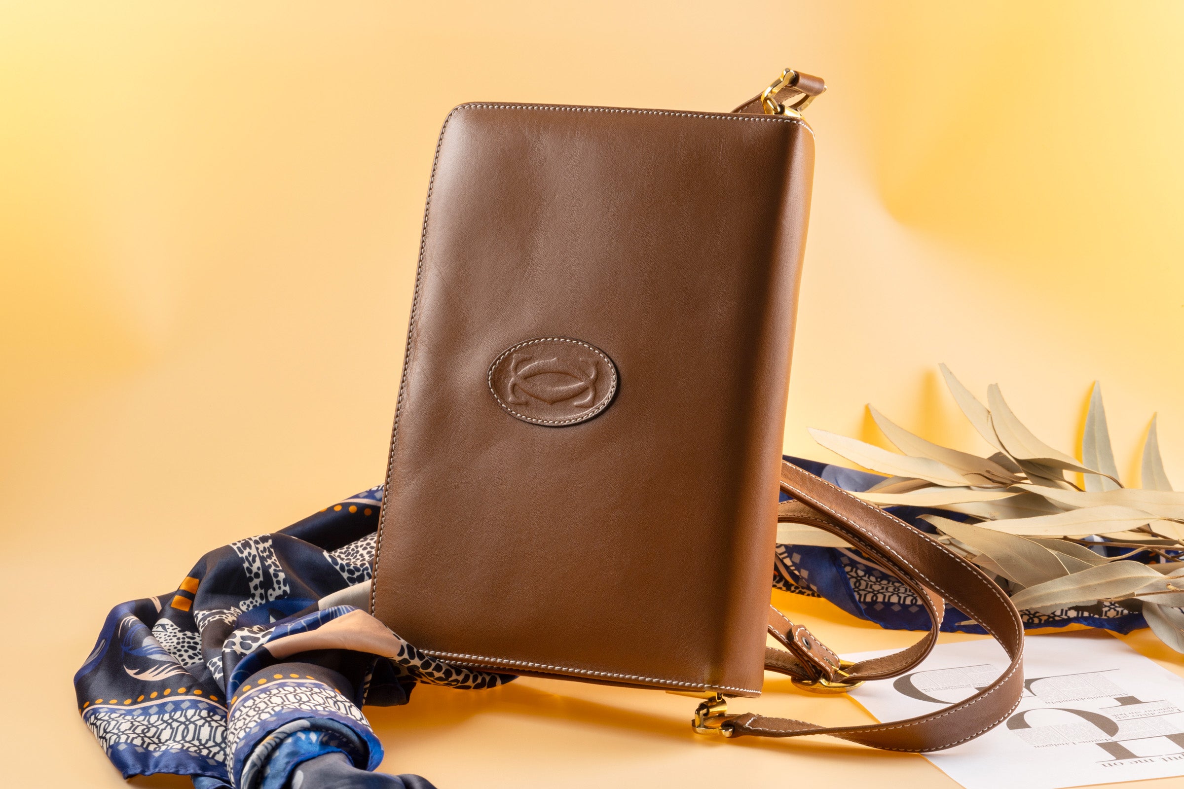 Cartier must de Cartier Umhängetasche Damen Schultertasche Cognacfarben Vintage[KL25992]