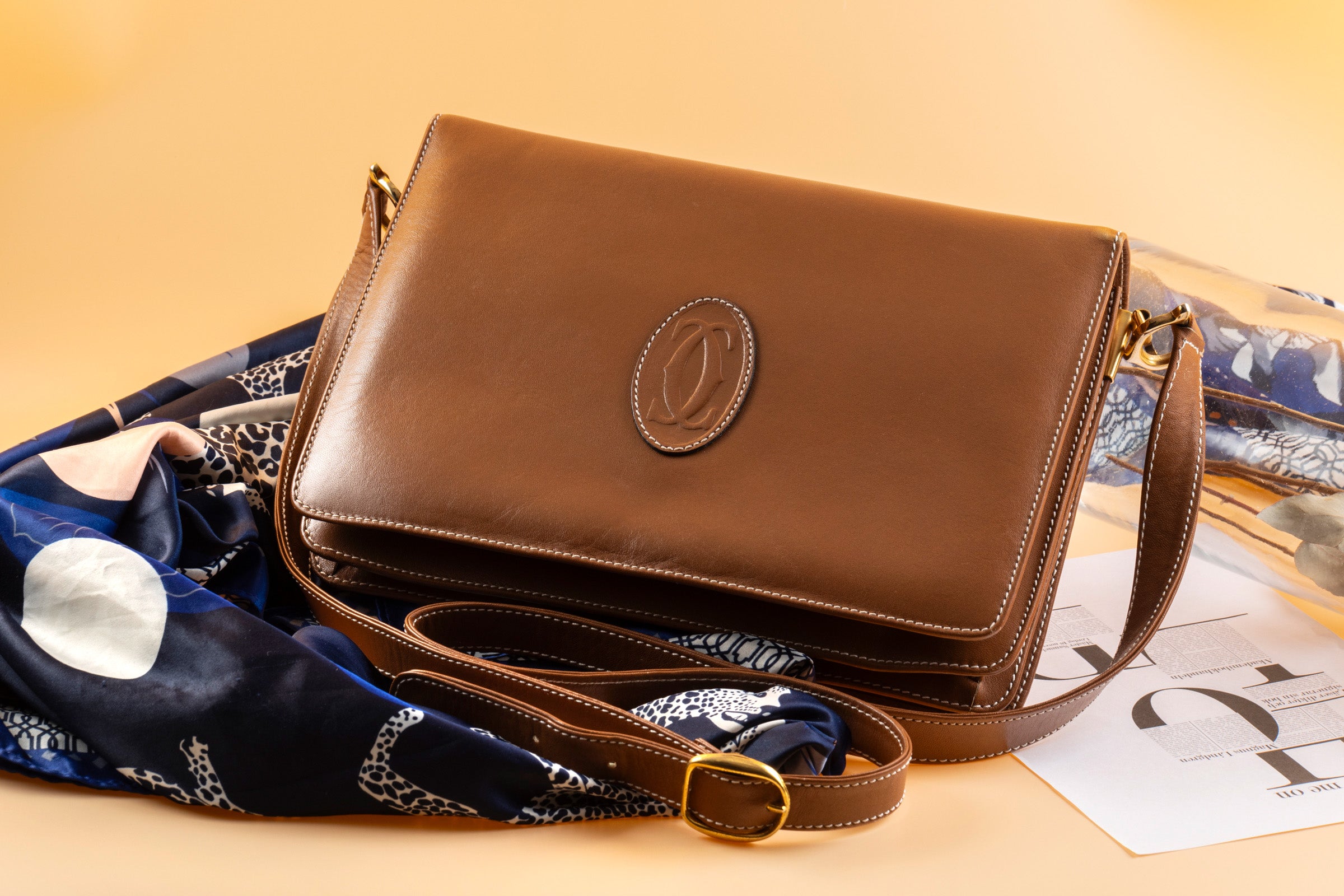 Cartier must de Cartier shoulder bag women's shoulder bag cognac